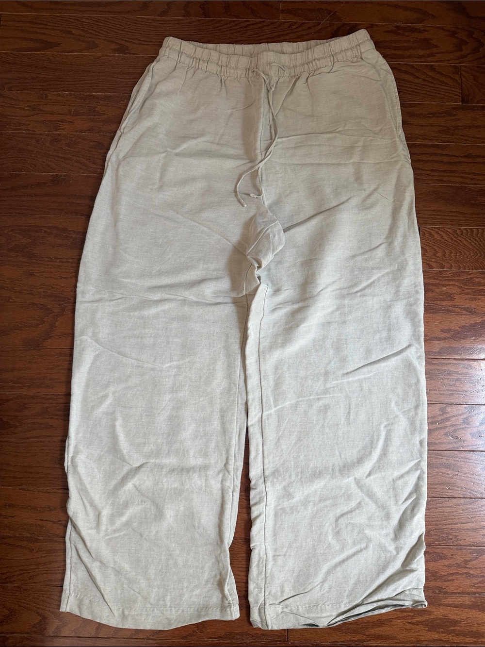 H&M Wide Leg Drawstring Pants in Light Cream